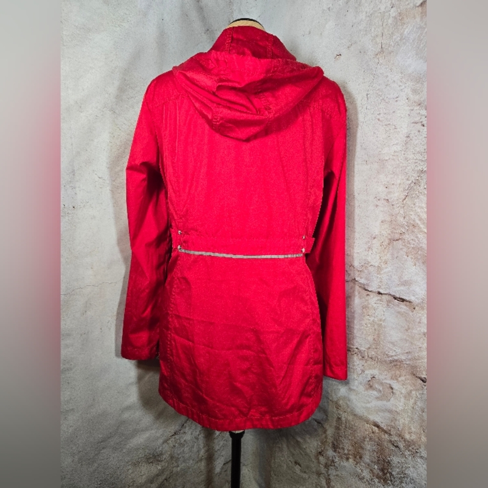 Jones New York XL Red Windbreaker Raincoat Utility Jacket Lightweight Hooded EUC - Picture 3 of 8